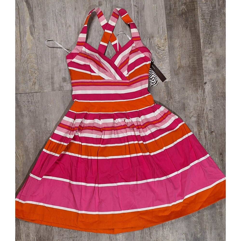 Dana Buchman Women 6 Cotton Halter Dress Striped Pink Orange Fit Flare NWT